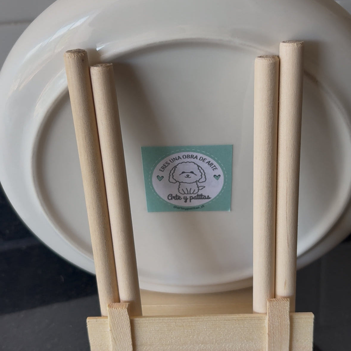 Plato de porcelana pintado con 2 mascotas
