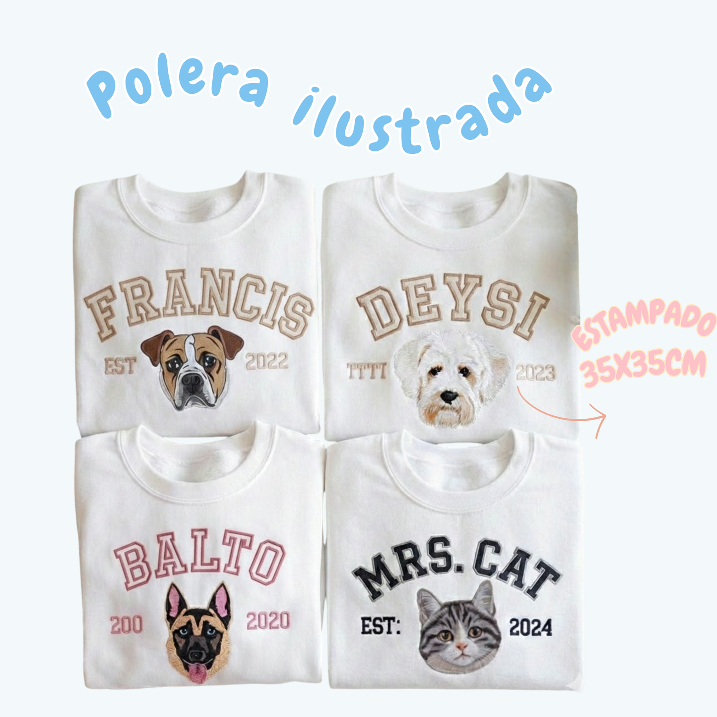 Polera blanca con estampado de mascota