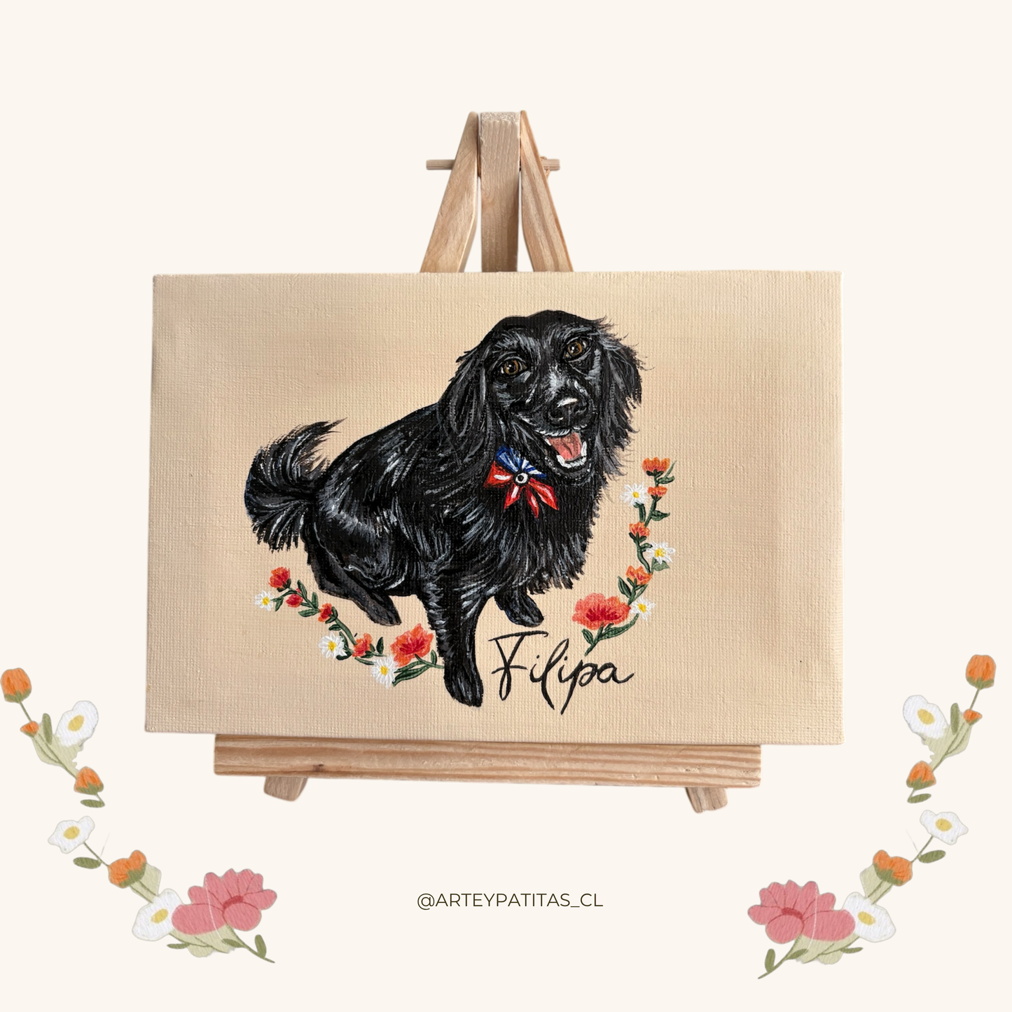 Cuadro retrato pintado + caballete