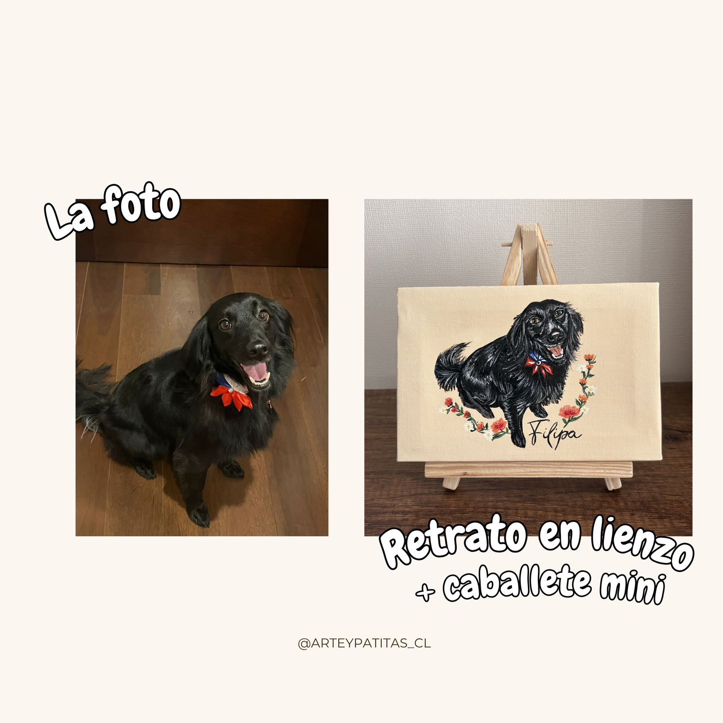 Cuadro retrato pintado + caballete